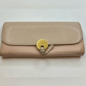 Chloe Indy Continental Flap Wallet Blush Pink Grained Leather Logo Closure